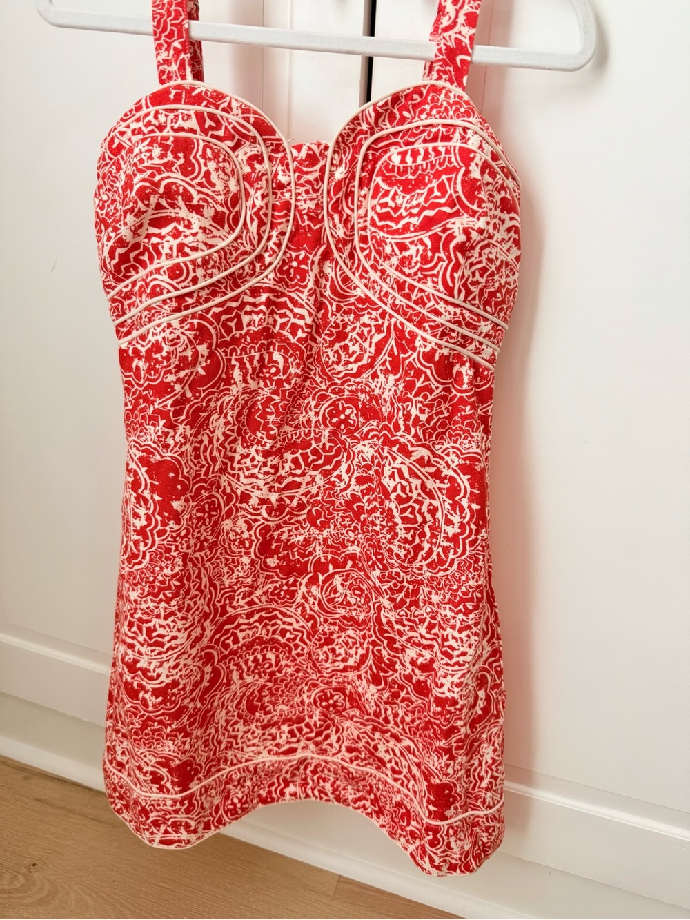 NWT Red and White Printed Sundress with Sweetheart Neckline